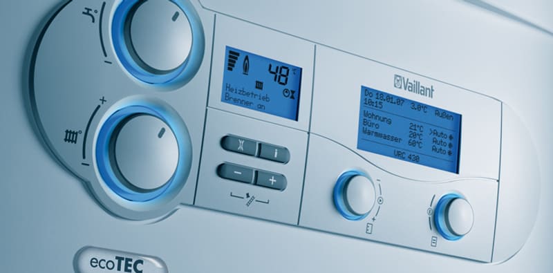 Close-up of a gas boiler's controls